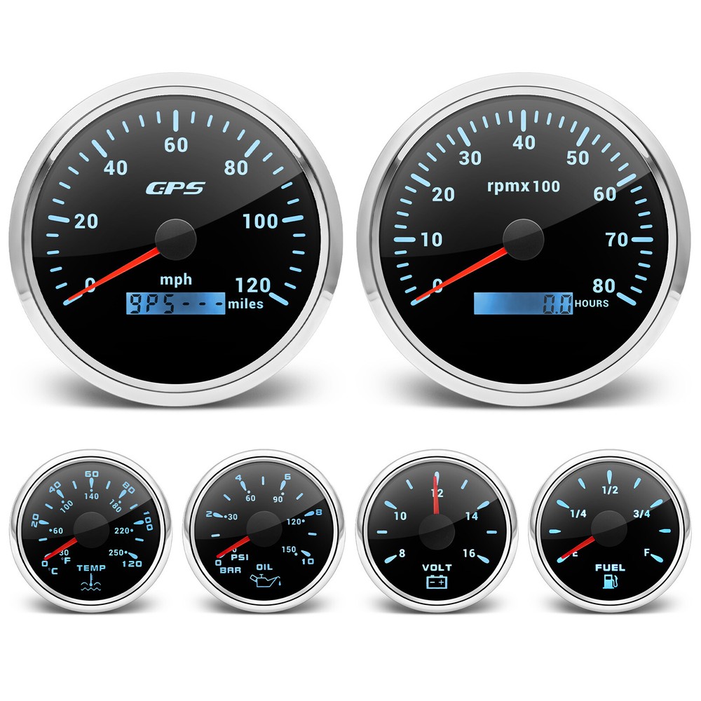 110mm GPS Speedometer 0-120MPH with Tachometer and 52mm Multi-Gauge Set for Fuel Temp Oil Volt