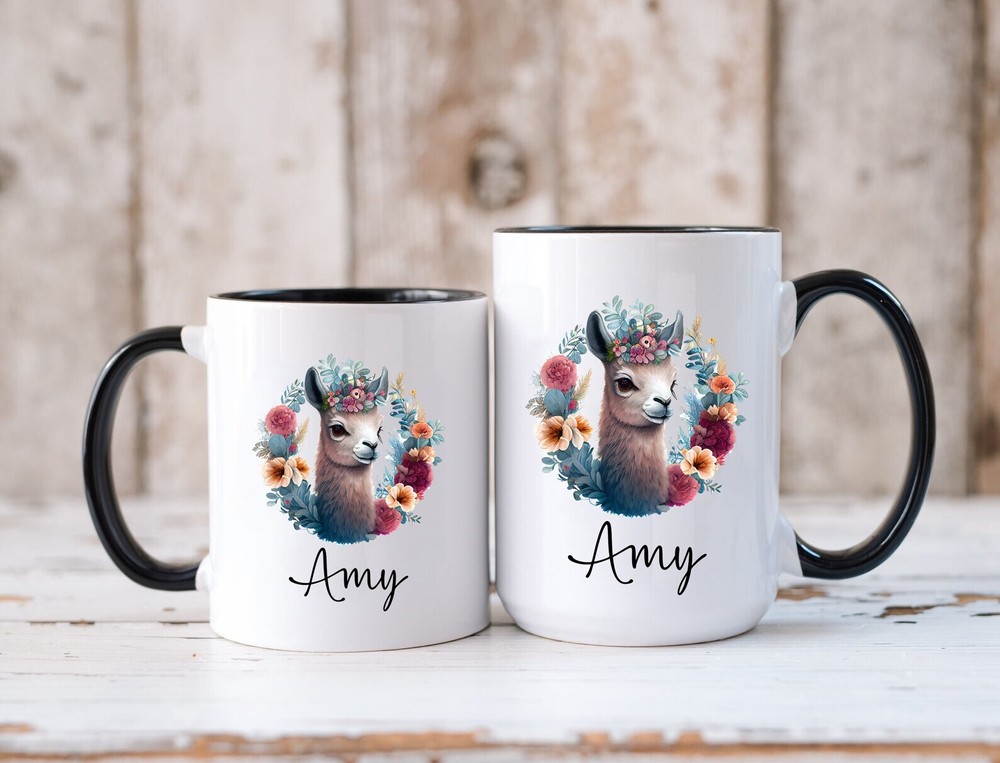 Custom Alpaca Mug Personalized Pet Name Coffee Cup Cow Design
