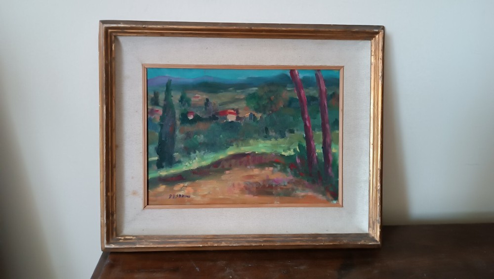 1898-1958 Oil on Board Landscape Painting by Papalia Sarino Featuring Nature Still Life-image