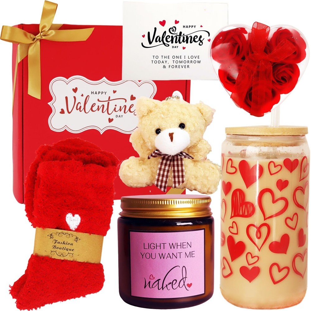 Valentines Day Love Gift Basket for Her - Romantic Gifts Set for Women