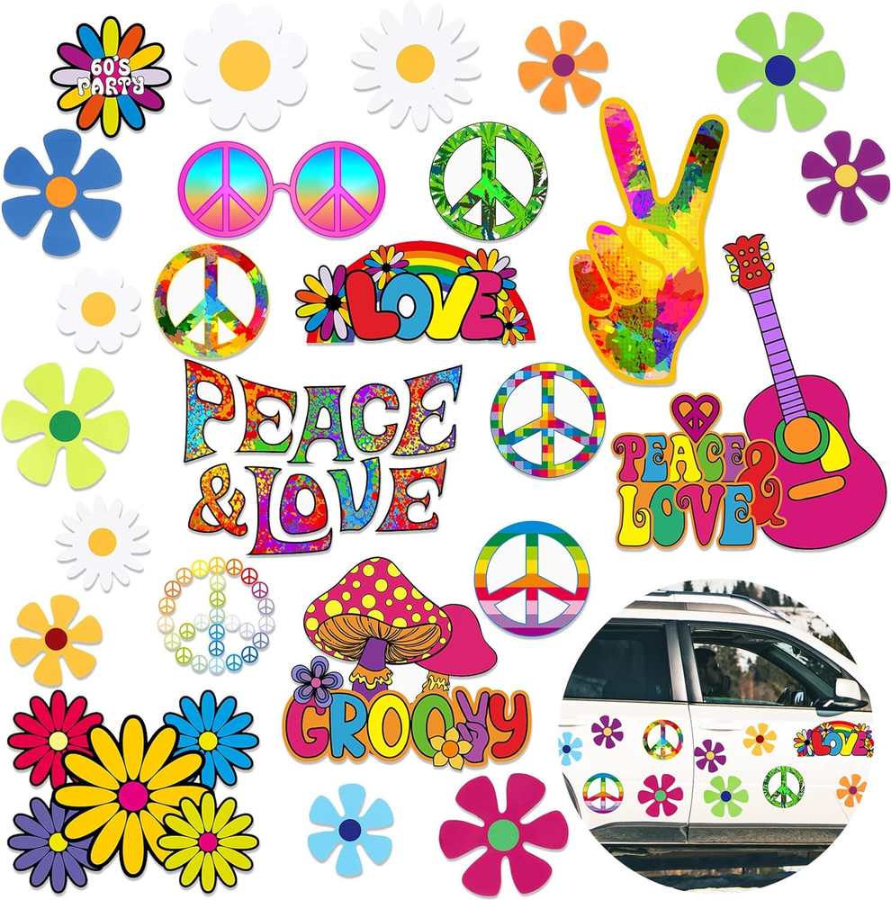 25 Pcs Car Magnet Decorations 60s Hippie Theme Party Magnetic Decals Fridge Magn