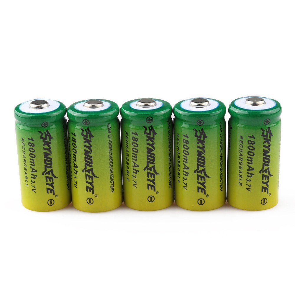 6pcs SKYWOLFEYE 16340 RCR123A 3.7V 1800mAh Rechargeable Battery Batteries Cell