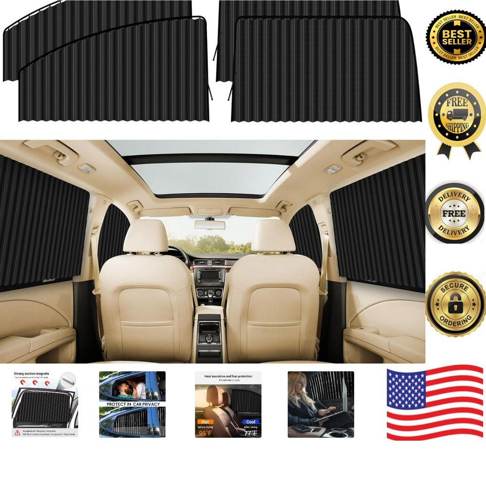 4-Piece Magnetic Car Sunshade Set - Privacy and Cooling Solution for Travelers
