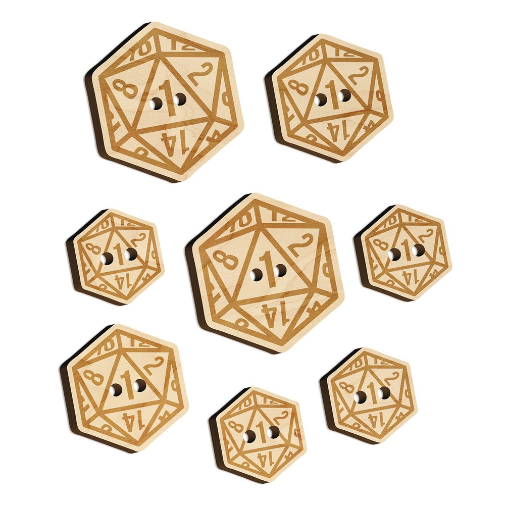 D20 20 Sided Gaming Gamer Dice Critical Fail Wood Buttons for Sewing DIY Craft