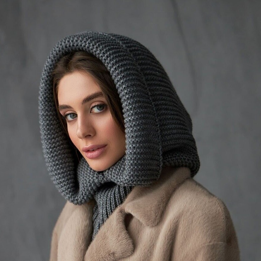 Hooded Scarf Knit Hoodie Scarves Womens Snood Warm Hooded Cowl Wool Head Scarf