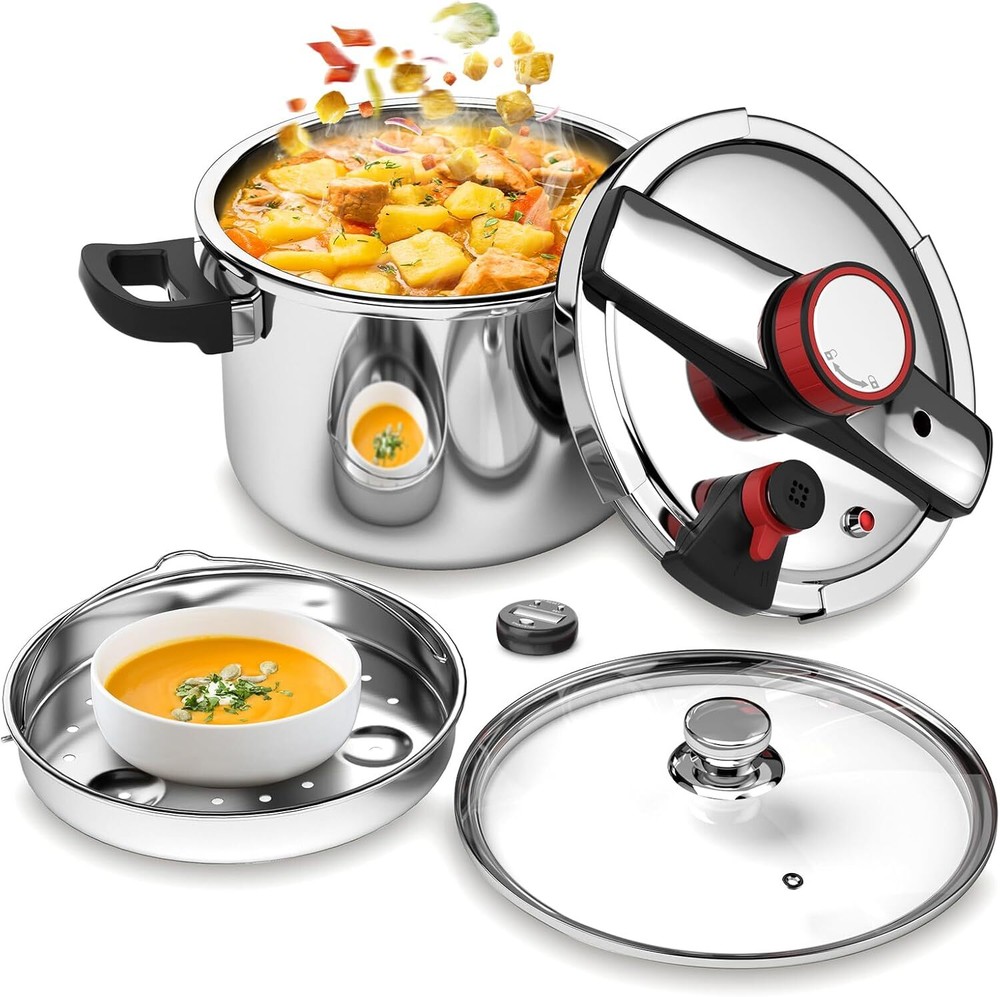8.45QT Stainless Steel Pressure Cooker 3-Stage PSI Settings Explosion-Proof Pot