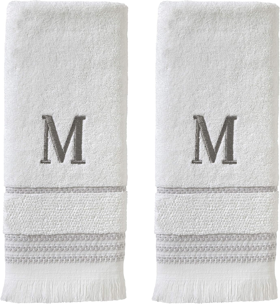 Casual Monogram Hand Towel 2-Pack, Medium 16x26 Inches, White