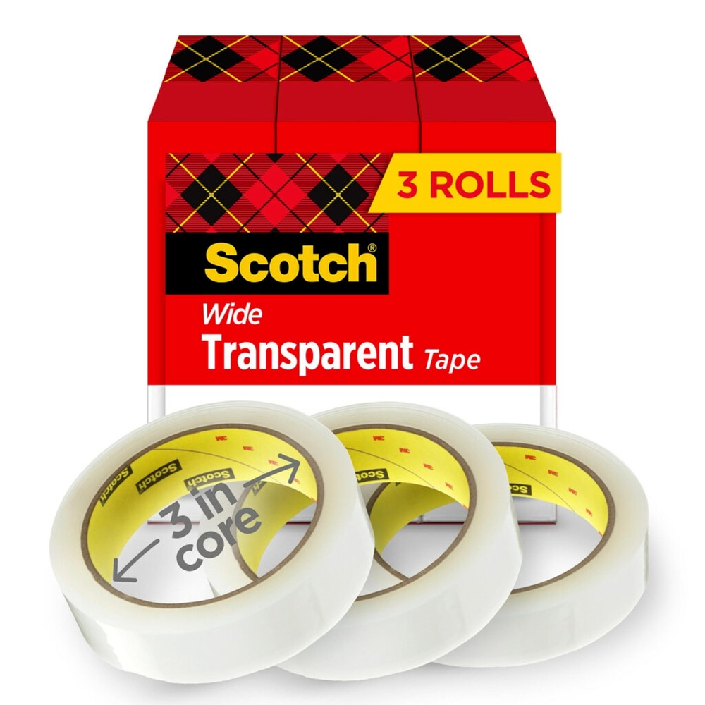 Scotch Transparent Tape, 3 Boxes, 1 in x 2592 in (600-72-3PK)