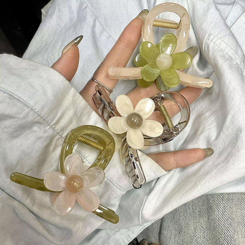 Korean Style Flower Hair Claw Simple Back Head Cross Hairpin Sweet Shark Clia5