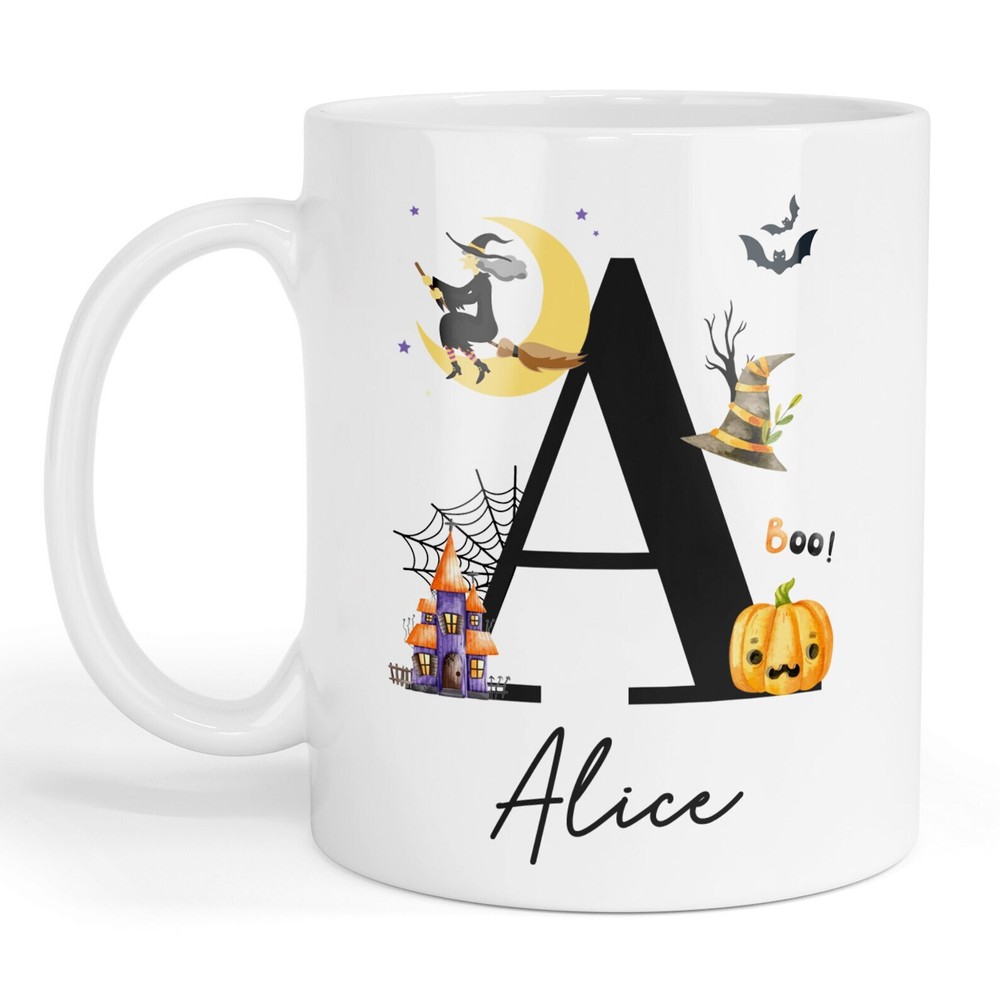 Personalised Halloween Mug Initial & Name Custom Halloween Gift Happy Halloween