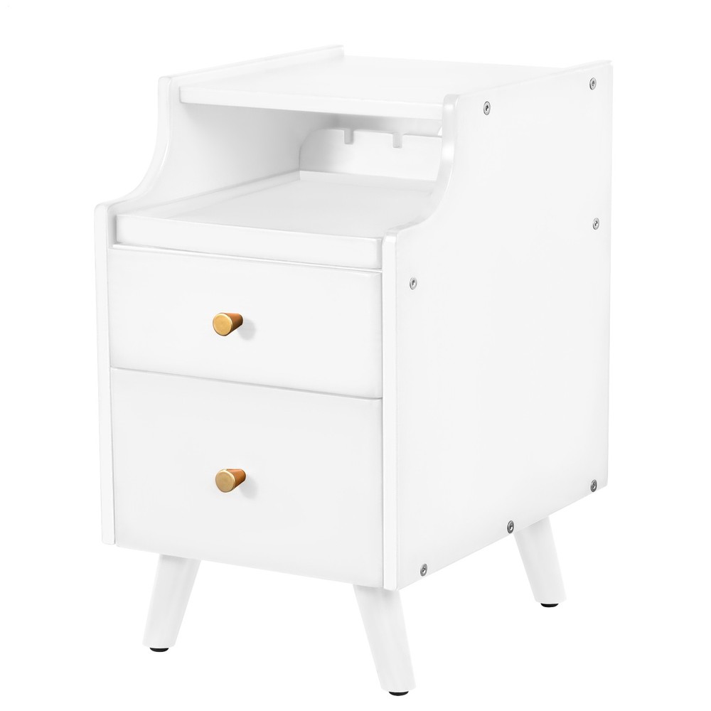 Modern Nightstand Wood Bedside Table 2 Drawers End Side Table For Bedroom