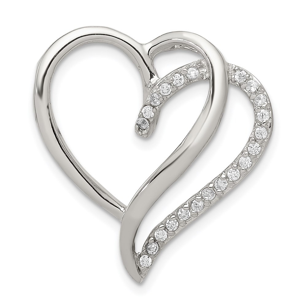 Rhodium-Plated Sterling Silver CZ Heart Pendant 2.7g 0.99 Inch