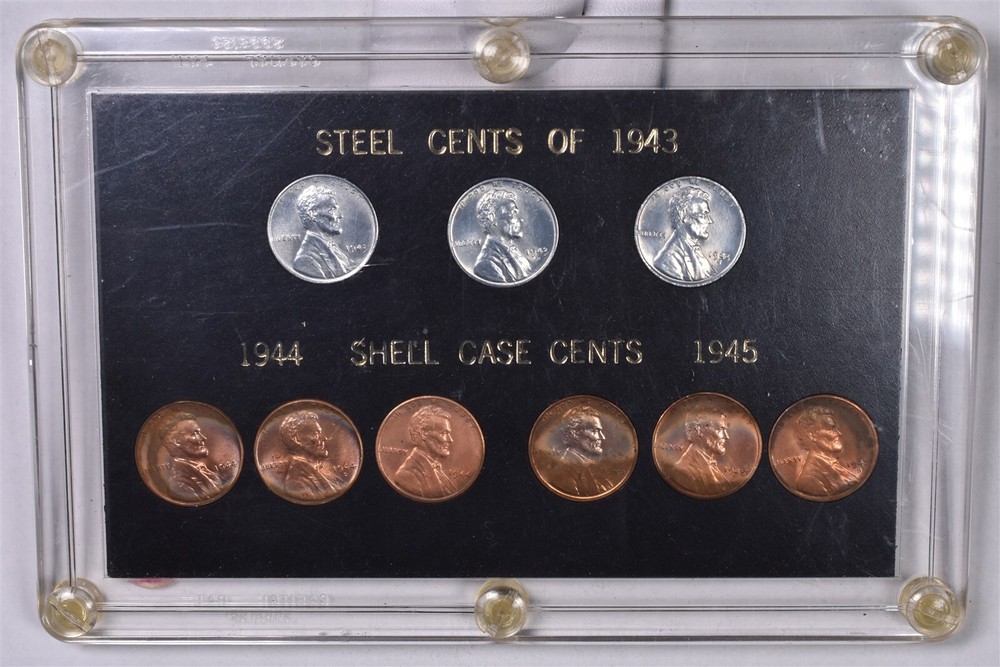 Steel Cents Of 1943 & 1944 Shell Case Cents 1945 - 9 Coin Set