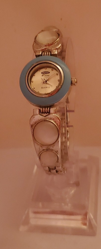 Ladies Silver Tone Platini Princess Watch With Blue Bezel