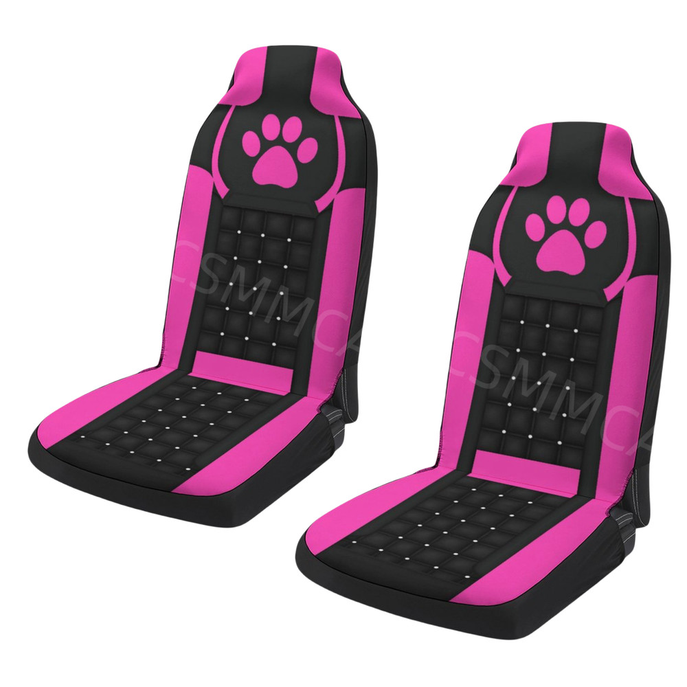 Front 2 Car Seat Covers High Back Bucket Seat Cushion Protection Pink Footprint