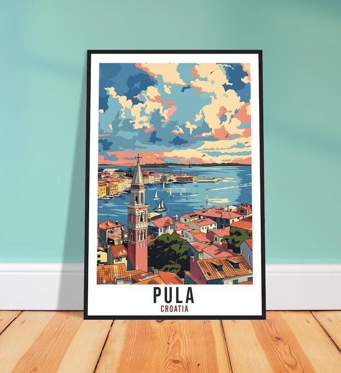 Pula Croatia Travel Wall Art Print | Coastal Cityscape Décor for Living Room or Bedroom | Stylish Wall Hanging for Home or Office
