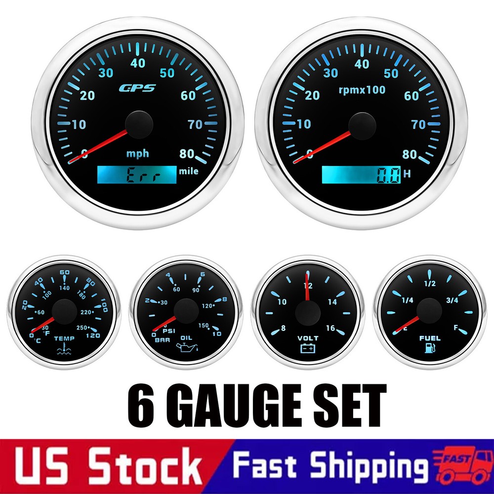 85mm Waterproof GPS Speedometer Tachometer Gauge Set 80MPH 8000RPM