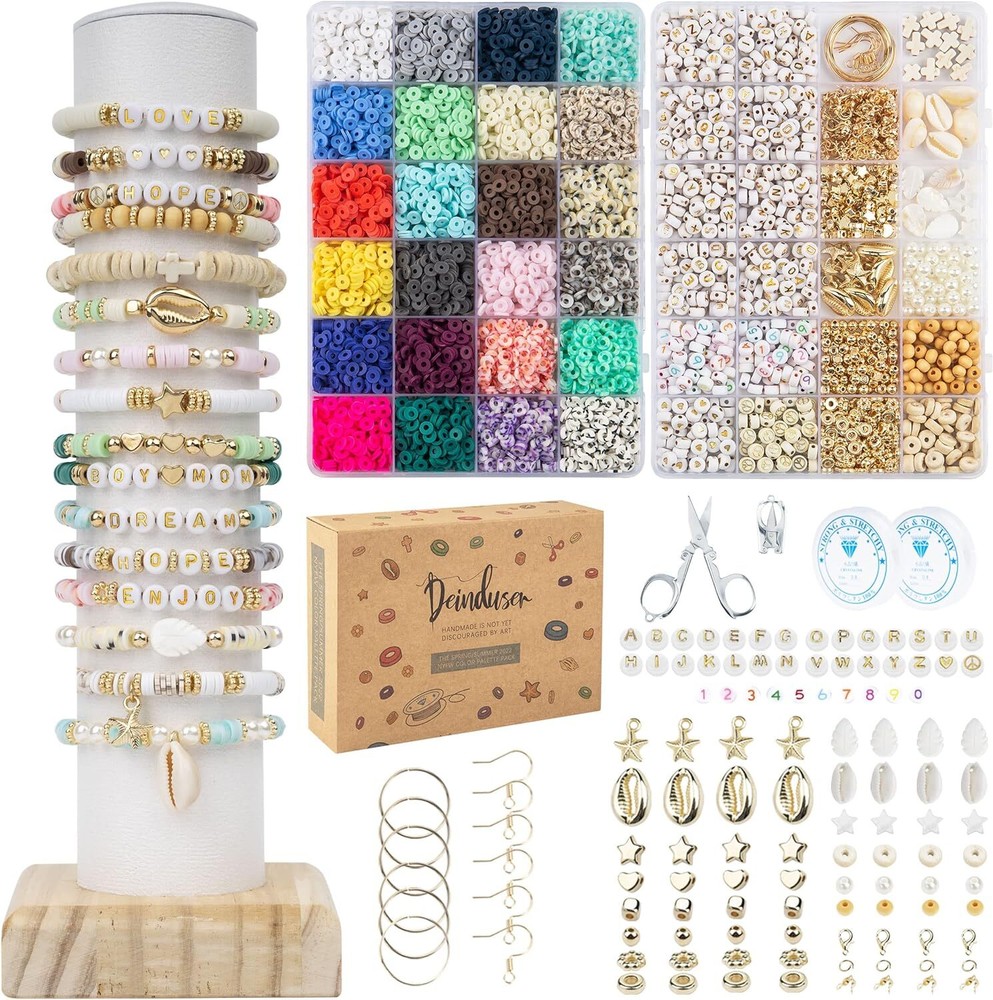 Deinduser Bracelet Making Kit, 7200Pcs Clay Beads, 24 Colors 2 Boxes Beads