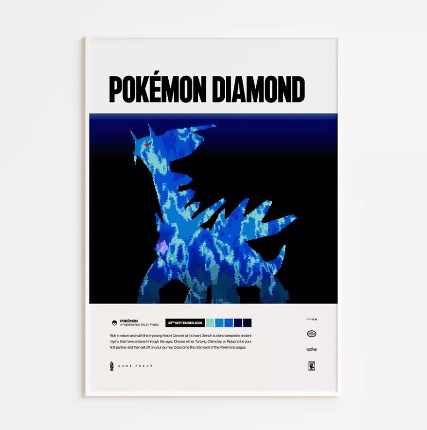 Pokémon Diamond 2006 Video Game Art Poster Print for Fans