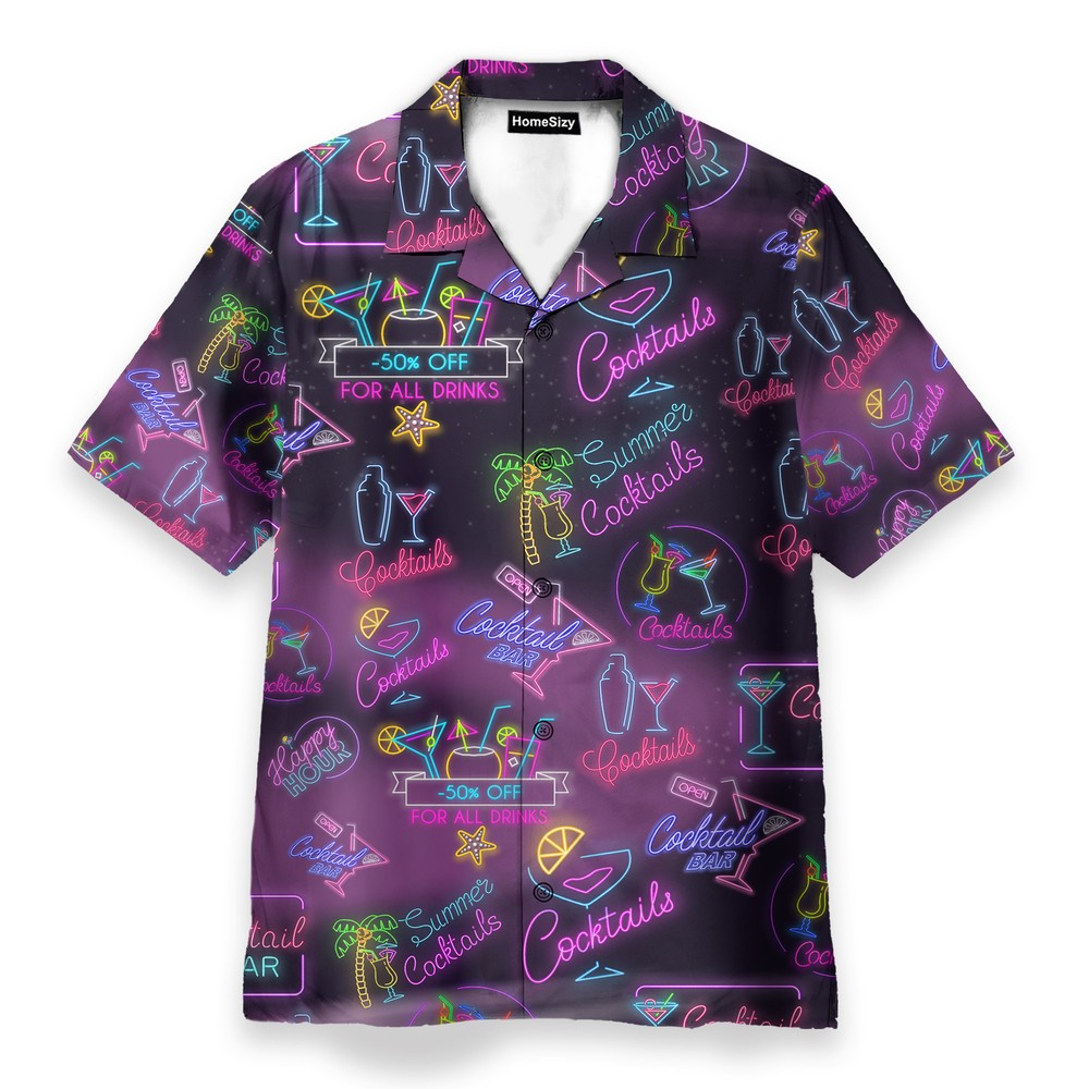 Lets Drink Cocktail Neon Party   Hawaiian Shirt Beach Shorts