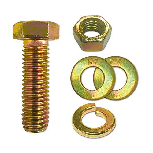 (10 Sets) 3/8-16x1-1/4 8 Hex Cap Bolts Screws, Nuts, Flat & Lock Washers Yellow