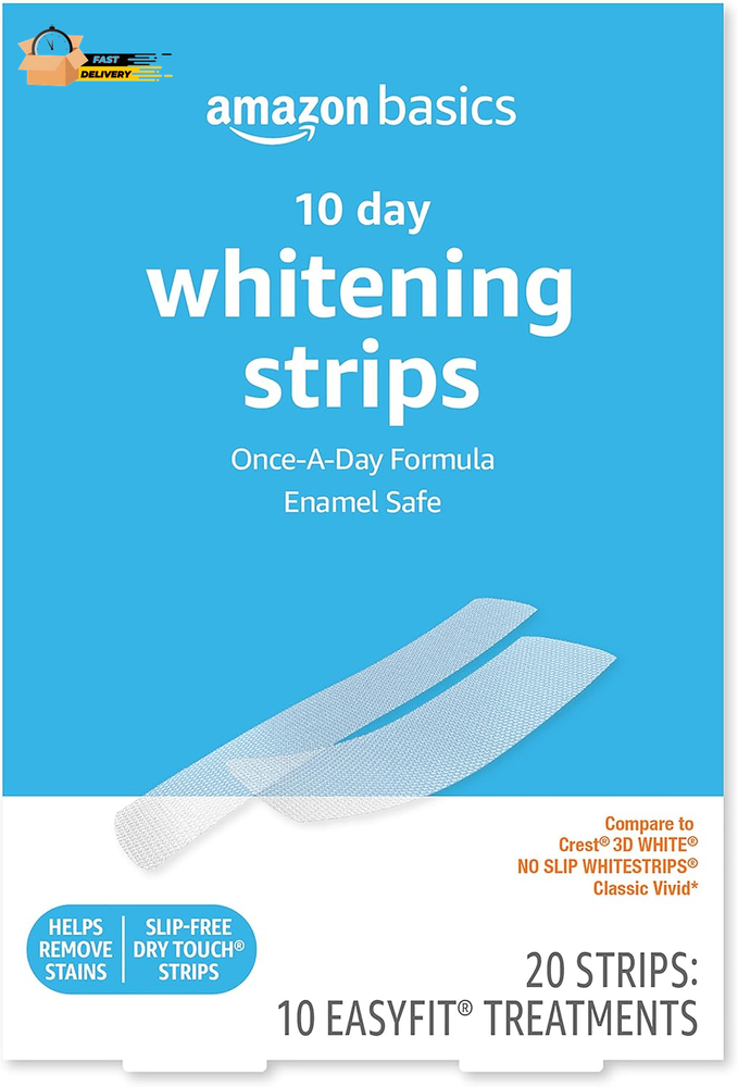 10 Day Teeth Whitening Strips Kit, 20 Count (Previously Solimo)