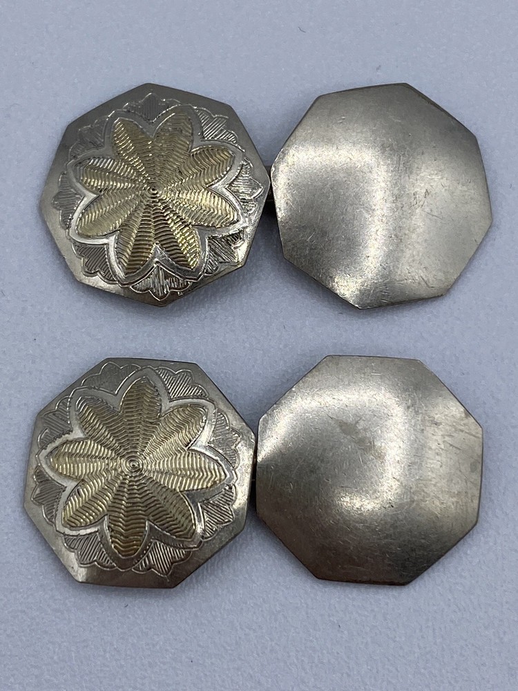 Antique EEE Cufflinks Art Deco Gold Plated Etched Gold & Silver Engraved Signed