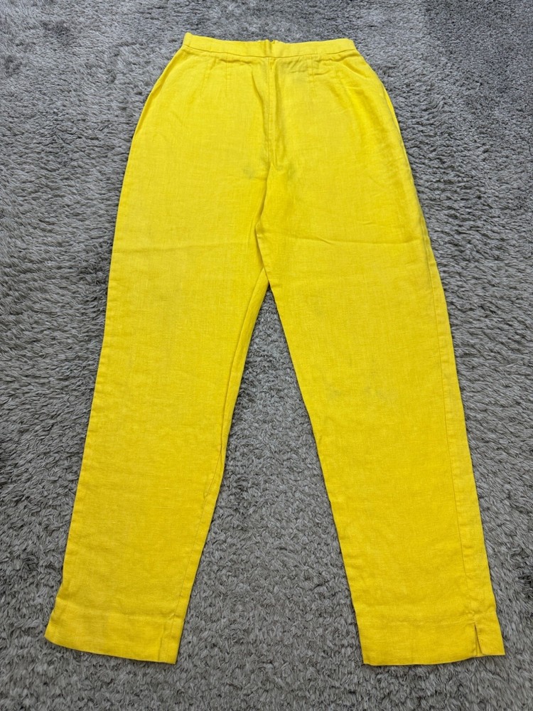 Vtg John Roberts Pants Womens 6 Yellow Linen High Rise Skinny Ankle Mom 90s Y2K