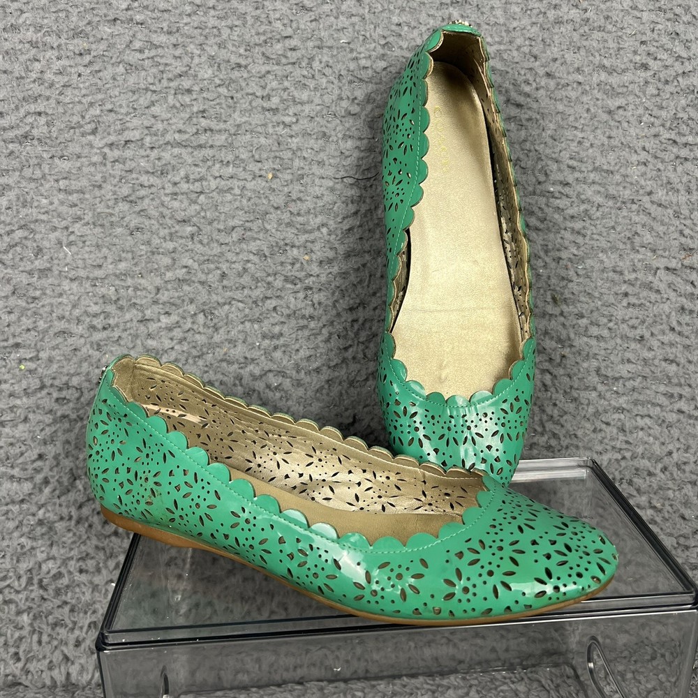 Coach Carsin Teal Laser-Cut Perforated Patent Leather Ballet Flats Size 6.5
