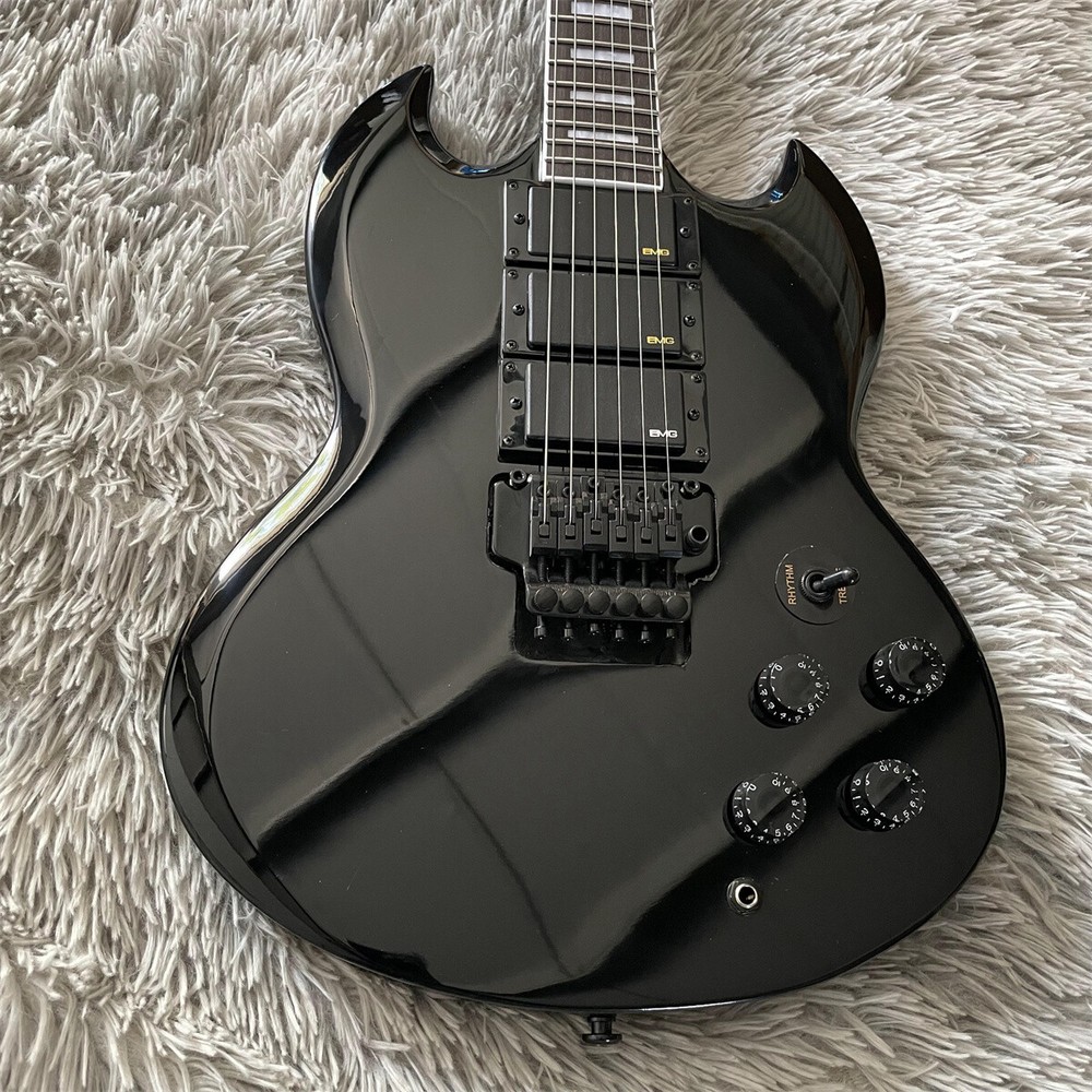 Custom SG Black Electric Guitar HHH Pickups Floyd Rose Bridge Mahogany Body