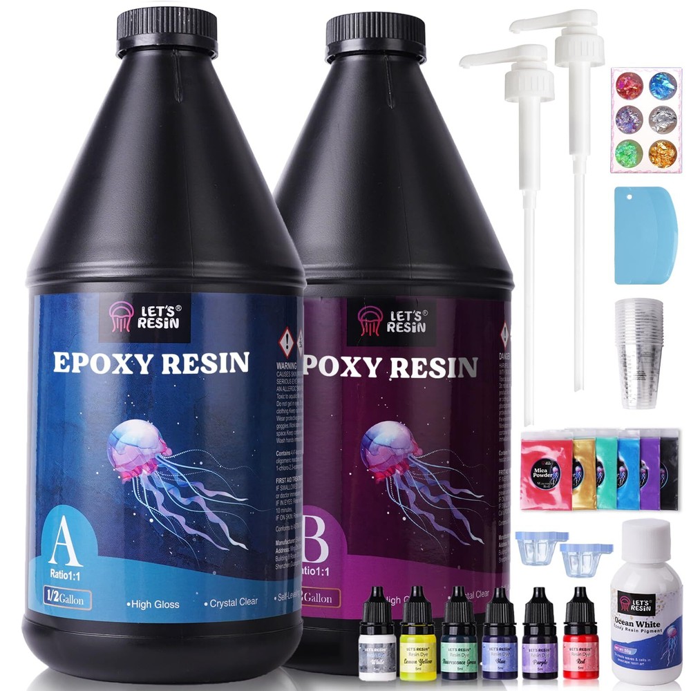 1 Gallon Crystal Clear Epoxy Resin Kit with Color Dye for Art Crafts DIY