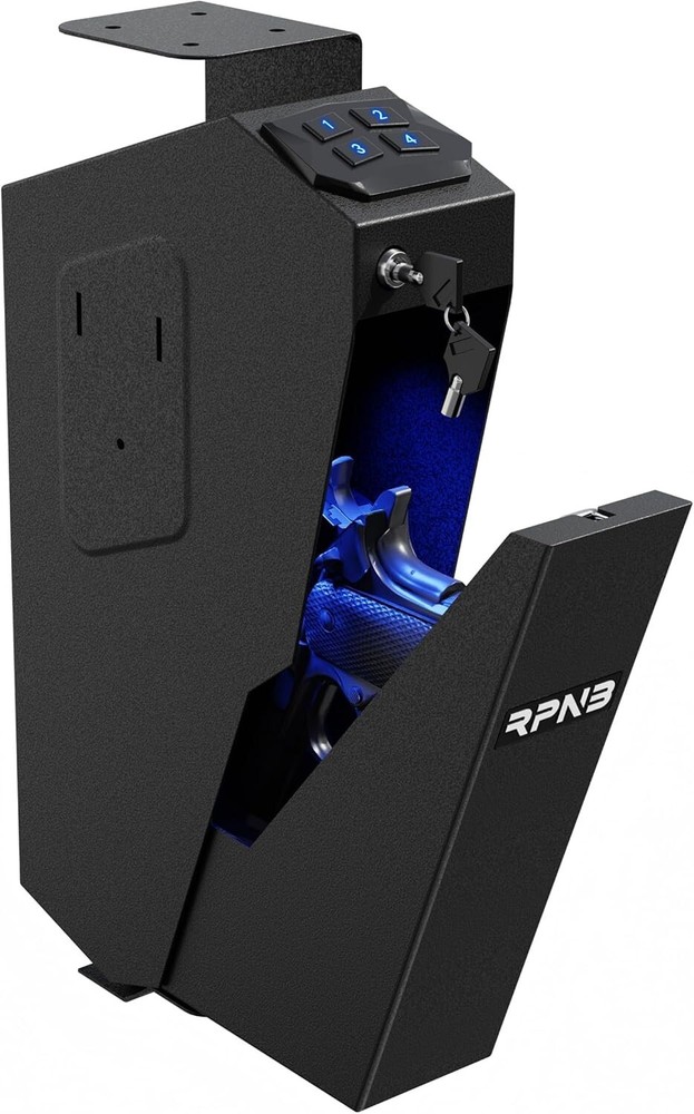 Compact Wall-Mounted Gun Safe: Secure Biometric & Keypad Access, Slim Design