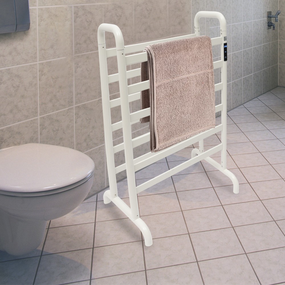 Dual-row Electric Heated Towel Rack Towel Warmer Rack Floorstanding White 180W
