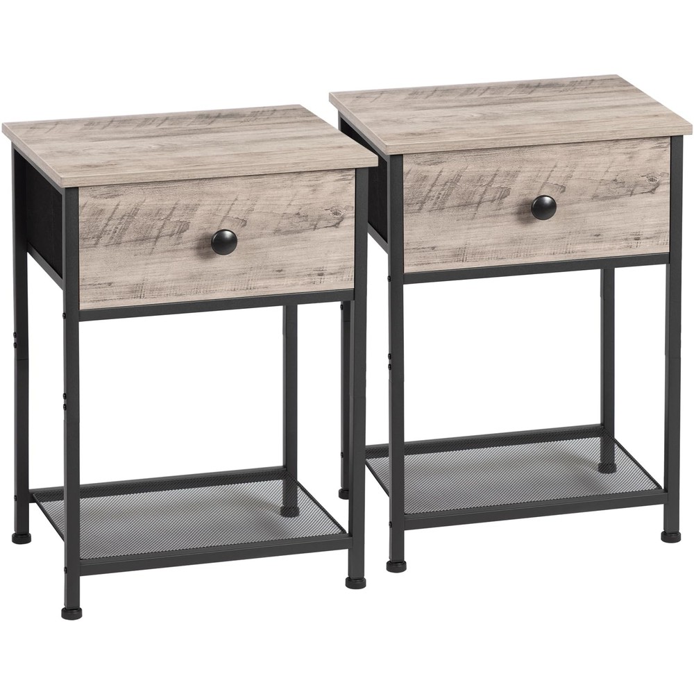 Industrial Nightstand Set of 2 with Fabric Drawers for Bedroom