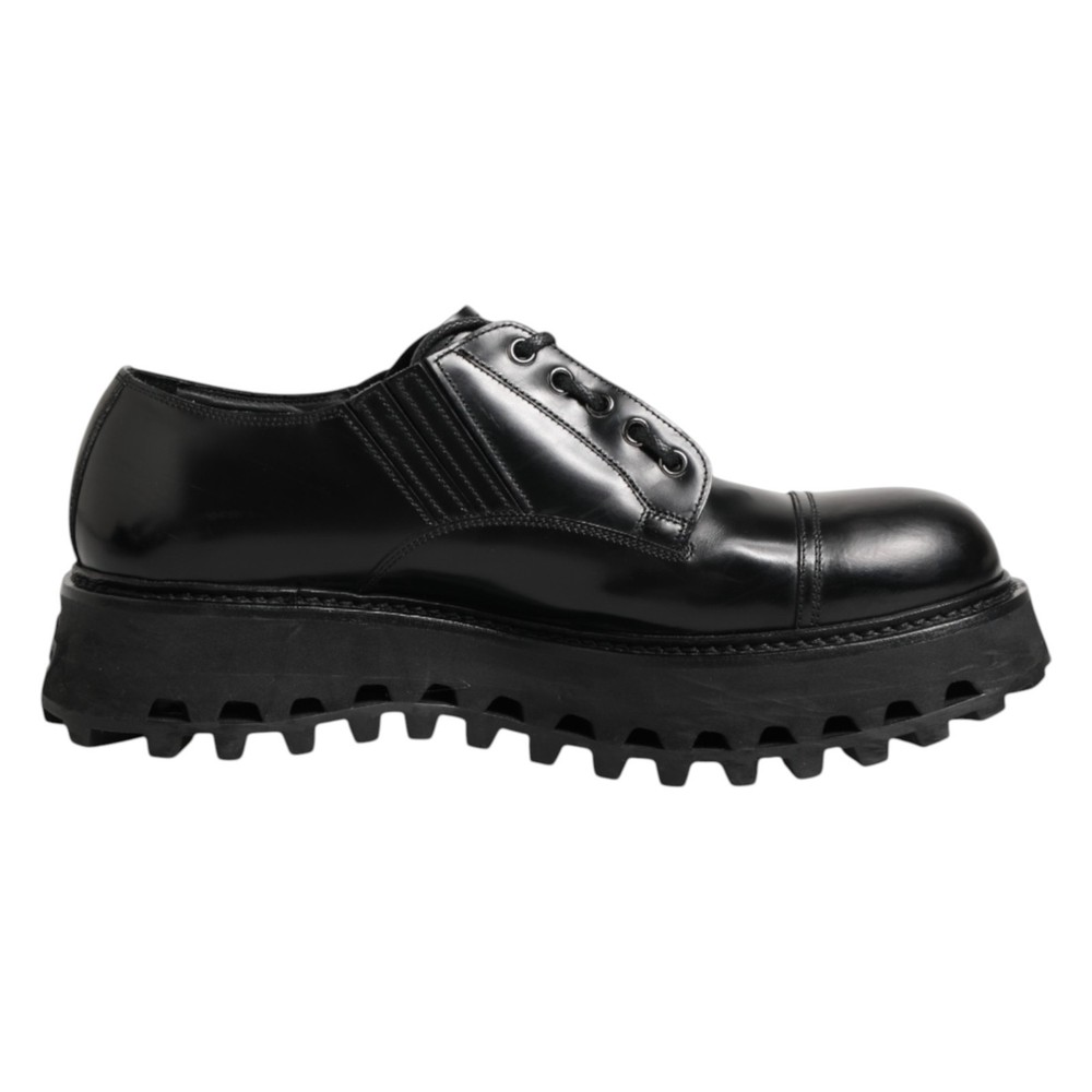 DOLCE & GABBANA Shoes Black Leather Lace Up Derby Men Dress EU44 / US11 1200usd