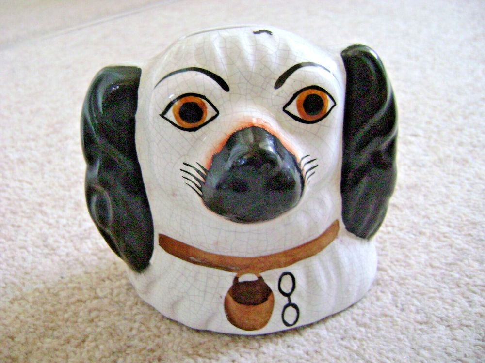 Staffordshire England porcelain DOG figurine MONEY BOX,RUST & LUSTER SPANIEL DOG