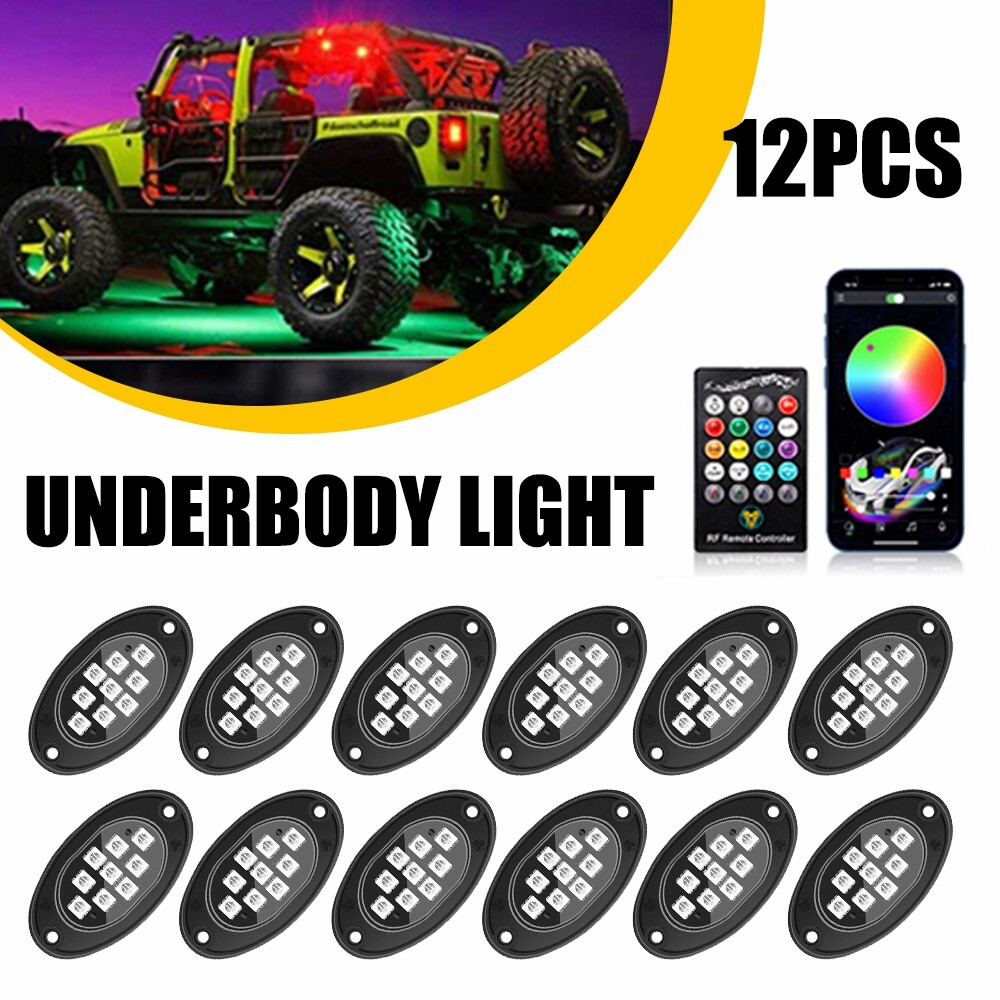12x RGB LED Pods Rock Light Kit Underbody Bluetooth Music Control Glow Neon Lamp