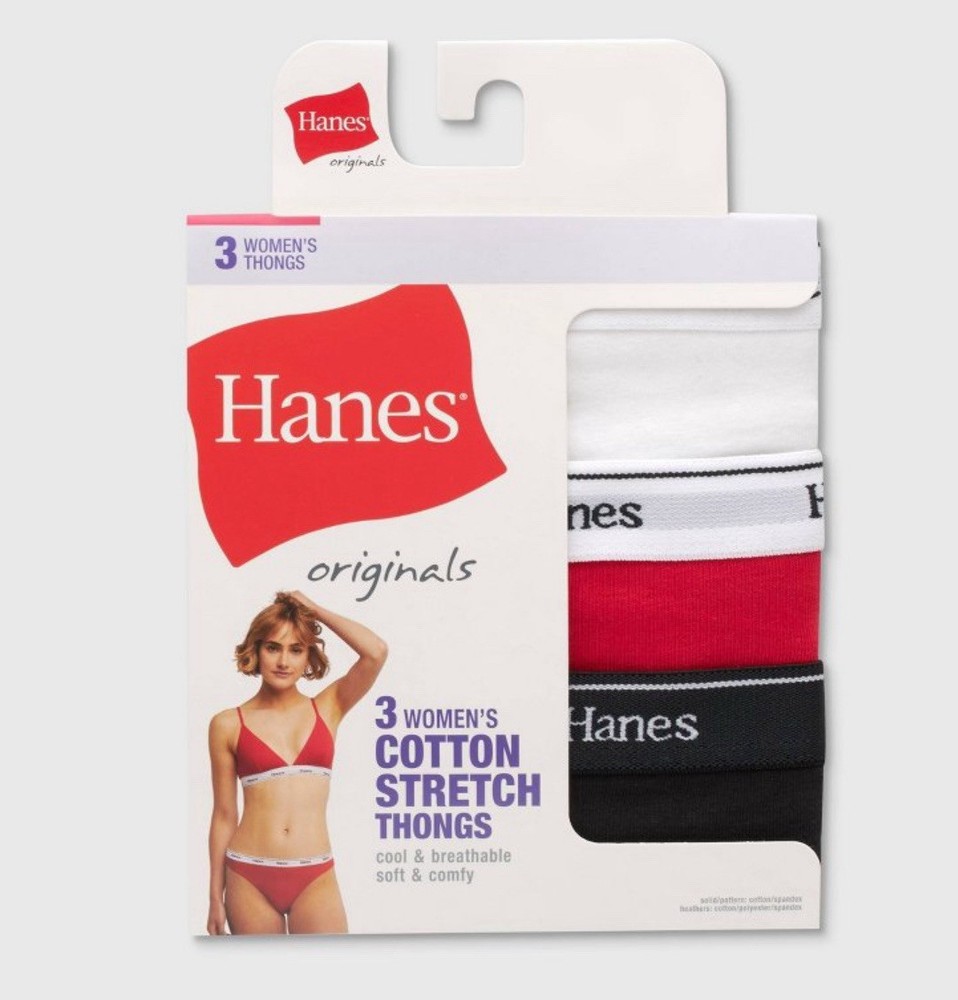 Hanes 3pk Originals Women's Breathable Cotton Stretch Thongs Underwear, 7 Large