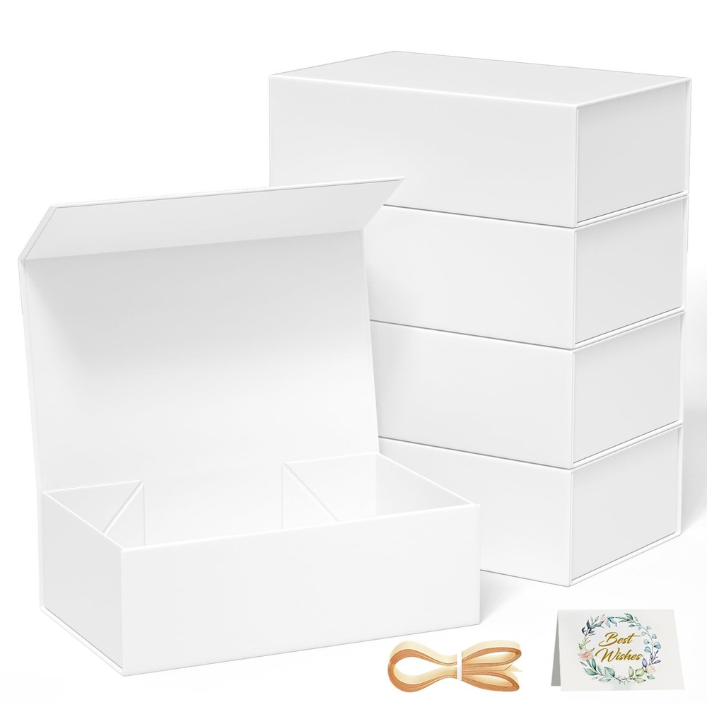 5 Pack White Gift Box, 9.5x6x3'' Gift boxes for Presents with Lids Magnetic C...