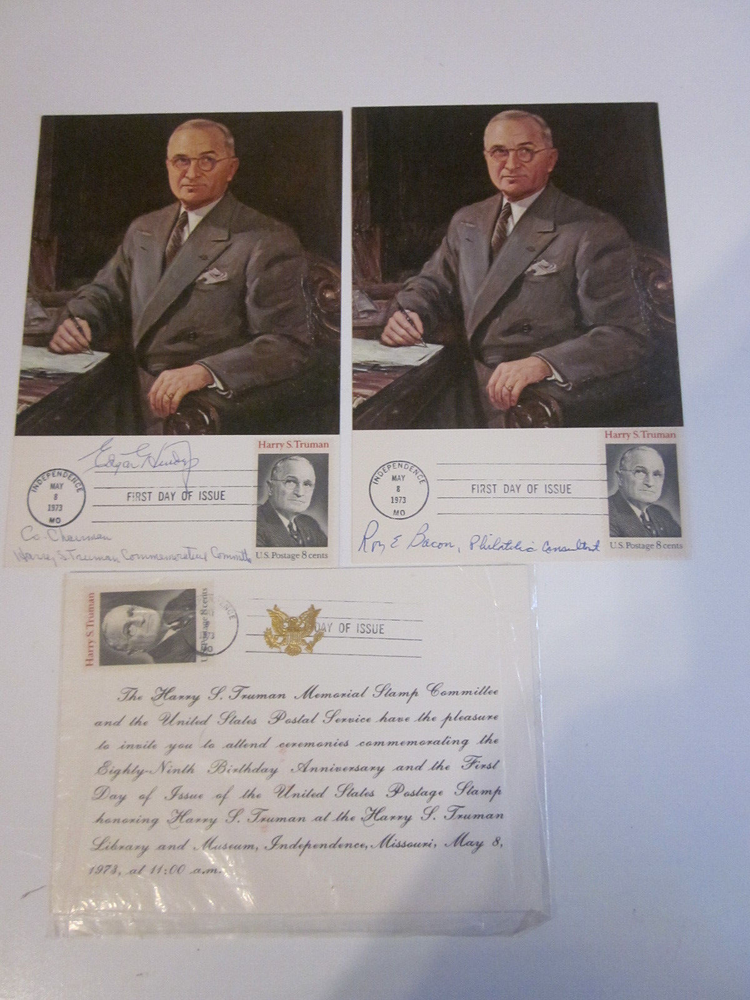 USA 1499 FDC COVER 2 MAXICARD SIGNED PRESIDENT HARRY S. TRUMAN 1973 & INVITATION