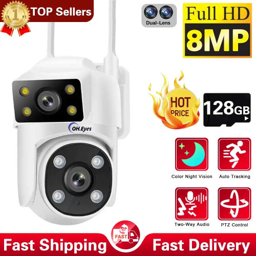 8MP 4K HD IP Wifi Camera Dual Lens/Screen Waterproof Security Video Surveillance