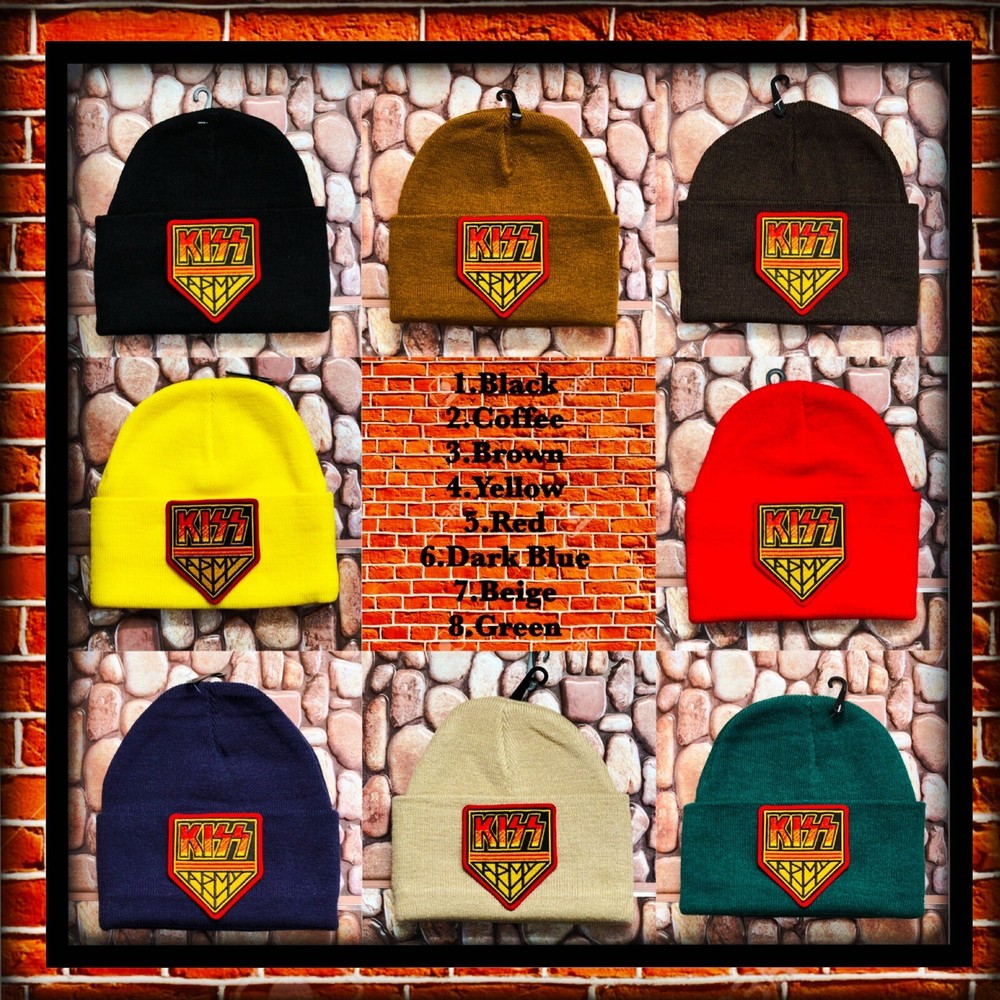 KISS BLACK ( OTHER COLORS )  PATCHED BEANIE ➕ NECKLACE