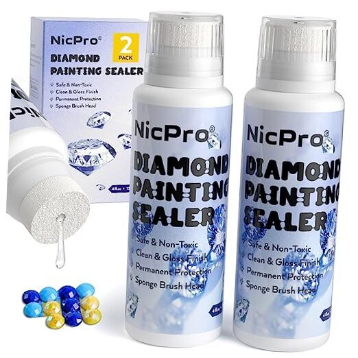 2 Pack Diamond Painting Sealer with Sponge Head, High Gloss 5D Diamond 240ML