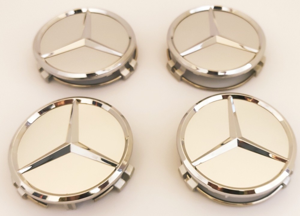 x4 75mm MATT SILVER CHROME MERCEDES MERC BENZ Centre Wheel Cap fits ALL MODELS