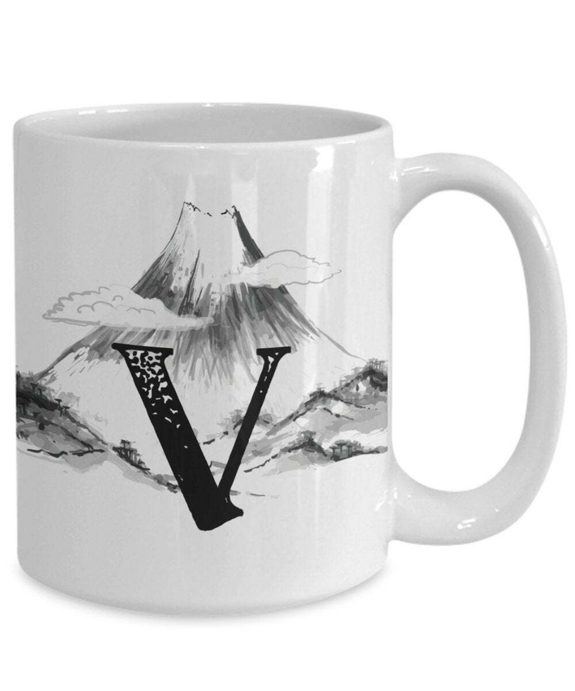 Letter V Personalized Camping Mug Nature Mug 12 Enamel The Outdoorsy Type Custom