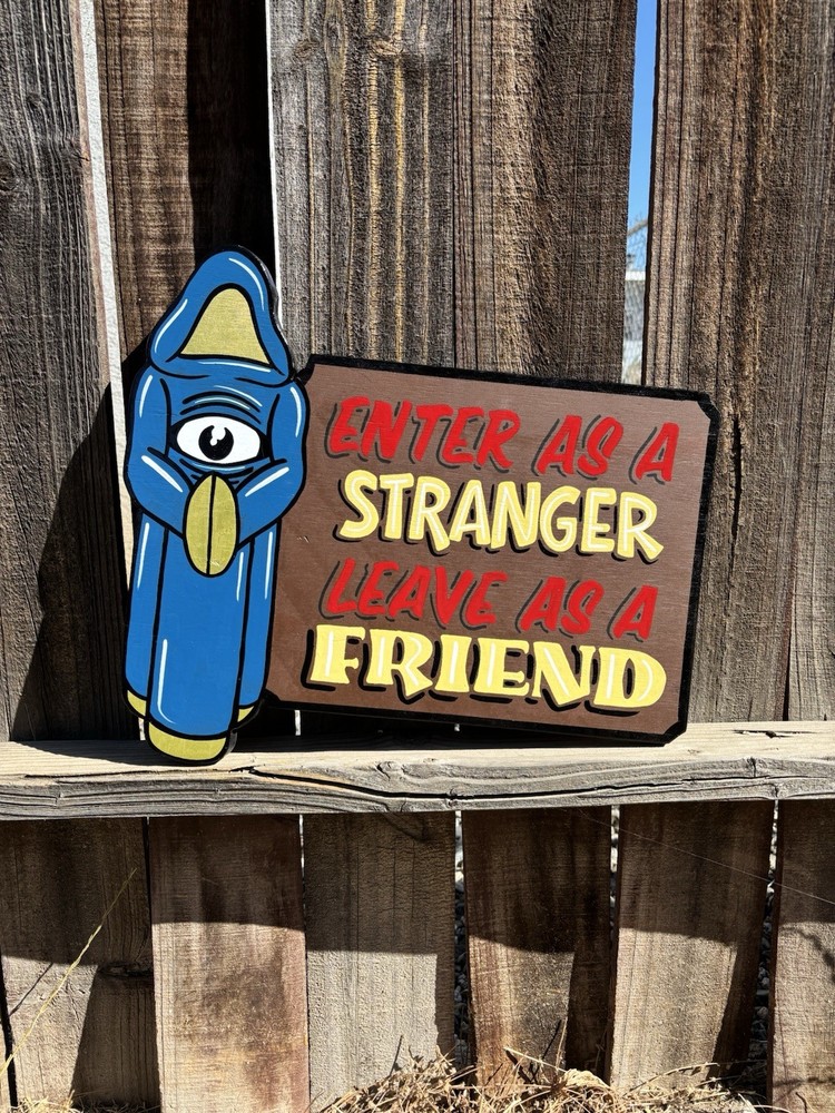 Hand Painted Enter A Stranger Tattoo Shop Sign Wood cutout Barbershop Man Cave