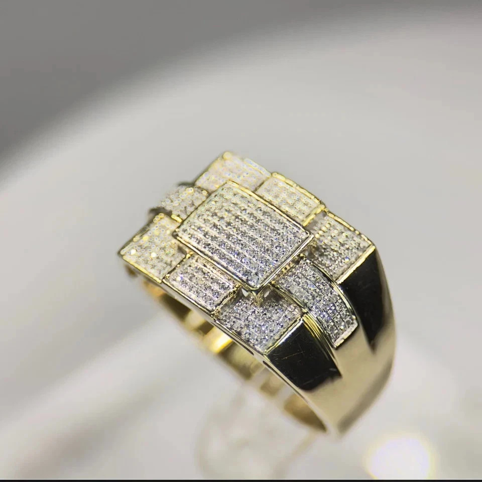 3.00 CT Round Men Moissanite Engagement Pinky Ring 14k Yellow Gold Plated Silver