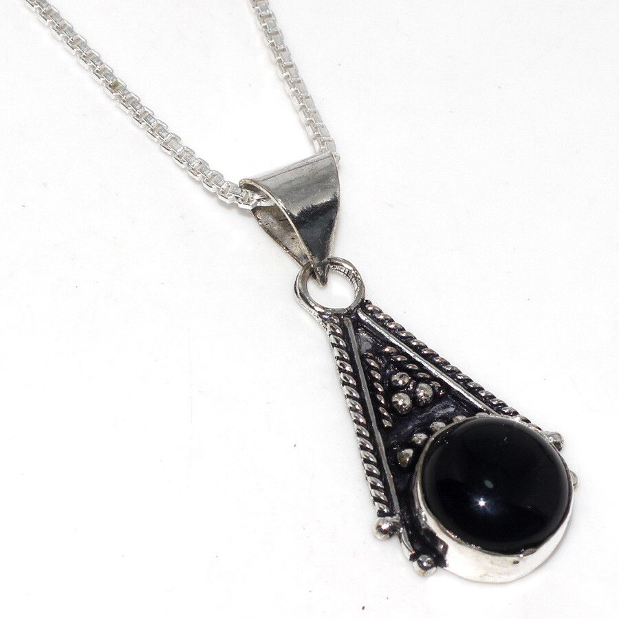 Black Onyx 925 Silver Plated Handmade Necklace 18 Inch Women Jewelry Gift