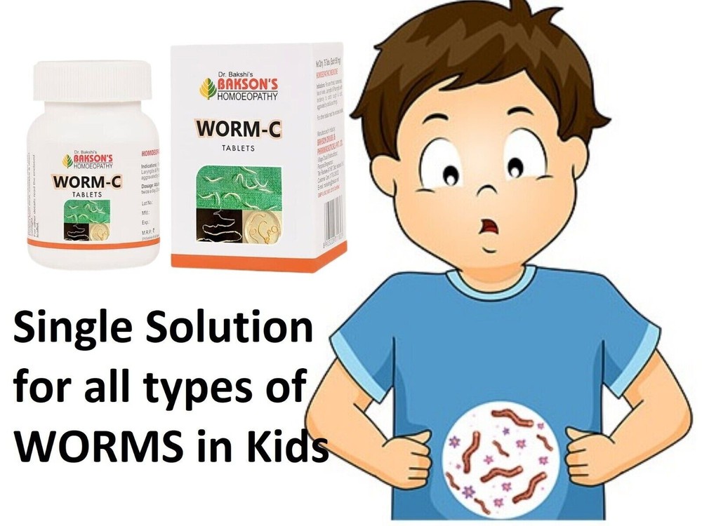 Effective Homeopathic Worm Removal Tablets for Kids – Hookworm, Roundworm, Tapeworm – 75 Tablets