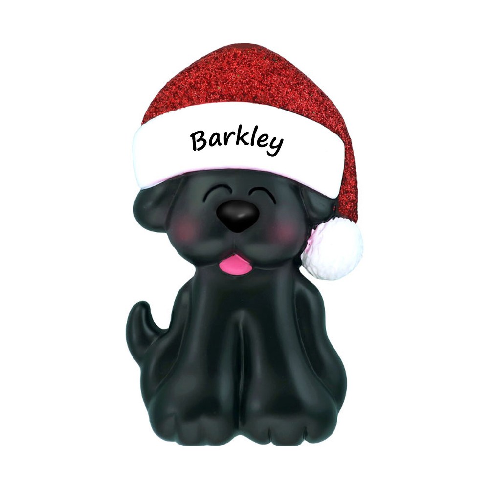 Black Dog Christmas Ornament with Glitter Santa Hat - Personalized Custom Pet Gift-image